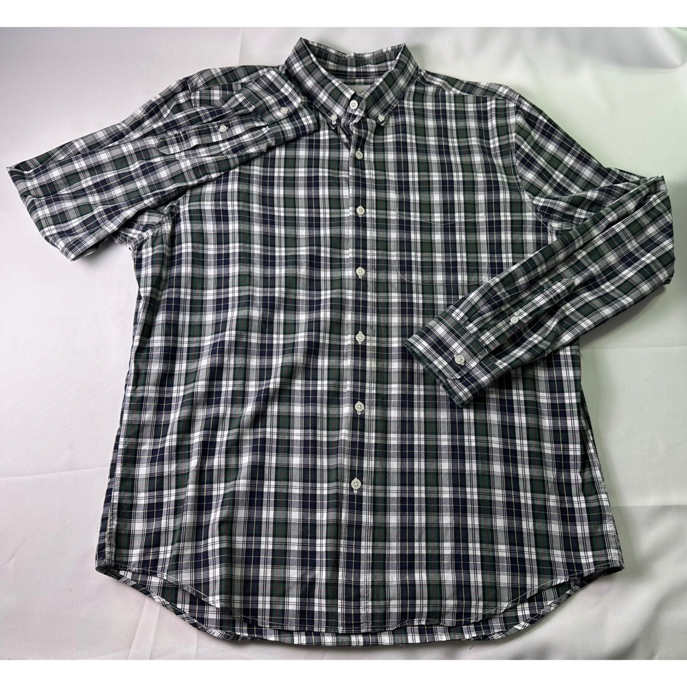 American Eagle L Men's Green Navy Plaid Button Down Shirt Classic Fit Pocket‎
